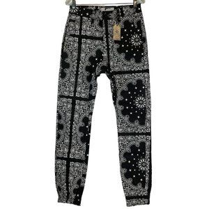 Golden Denim Jogger Pants Mens Sz 30 Black White Paisley Print Stretch $110 Nwt